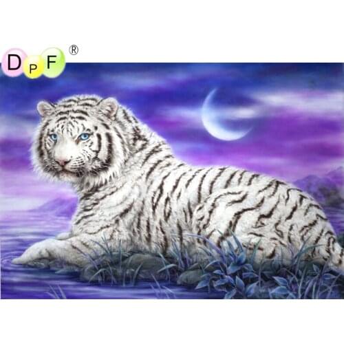 DPF 5D full Round Diamond Painting Mosaic moon white tiger think DIY Magic Cube Cross Stitch art craft Diamond Embroidery Decor