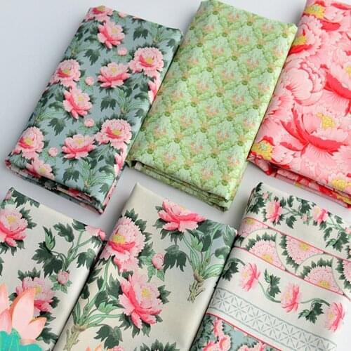 Breathable Peony Flower Muslin Fabric Digital Printing Quilting Dresses Shirts DIY Dolls Clothes 0.5mX1.4m