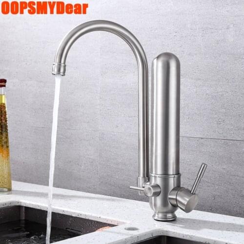 Filter Faucet Kitchen Sink Hot Cold Mixer Tap Brush Nickel SUS304 Stainless Steel Crane Dual Handle Deck Mount Kitchen Faucets