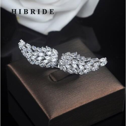 HIBRIDE New Arrival Angel Wings Adjustable Size Open Rings For Women Wedding Cubic Zircon Gold-Color Female Finger Ring R-192