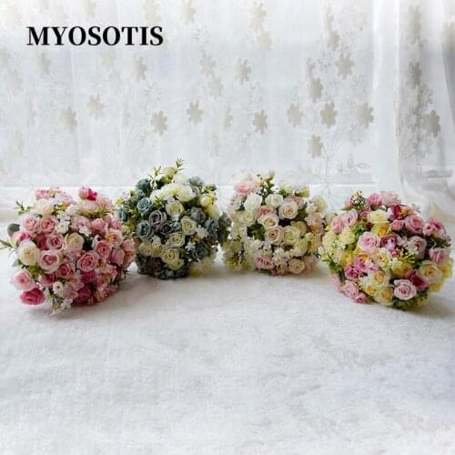 Artificial Flowers Retro Silk Rose Bouquet Forest Natual Vintage Bride Holding Flower Home Wedding Decoration Accessories