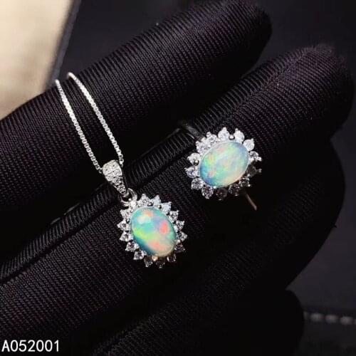 KJJEAXCMY fine jewelry natural opal 925 sterling silver women pendant necklace chain ring set support test popular