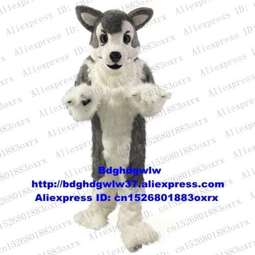 Grey White Long Fur Furry Wolf Husky Dog Fox Fursuit Mascot Costume Adult Character Nursery School Sales Performance zx1015