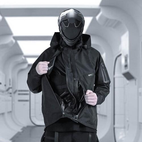 SILENSTORM Techwear Mens Detachable Hood Black Waterproof Jacket Taped Seams Hip Hop Style Punk Fashion