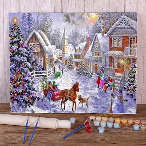 Landscape Winter Snow Scenery Painting By Numbers Package Acrylic Paints 50*70 Paiting By Numbers Handmade For Children Art