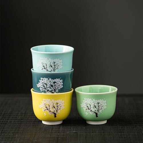 LUWU ceramic teacups set of 4 four seasons cup cherry blossom discoloration cup drinkware 115ml