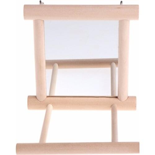New Funny Pet Bird Parrot Stand Mirror Wooden Playing Toy With Perch For Budgies Parakeet Conure Finch Lovebird Paw Toys C42