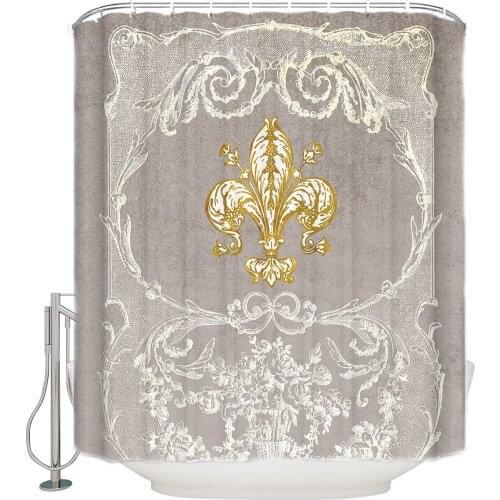 Fleur De Lis Extra Long Fabric Bath Shower Curtains Bathroom Decor Sets with Hooks