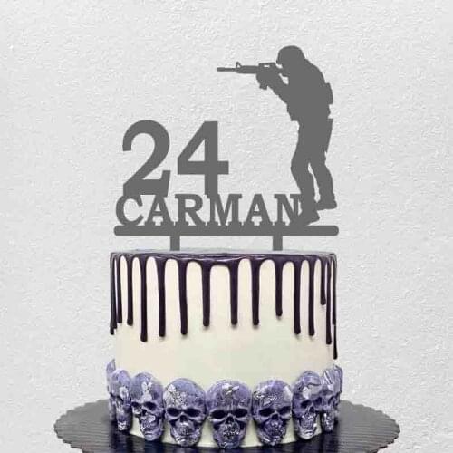 Personalized Army Fans Birthday Cake Topper Custom Name Age Man Holding Gun Cake Topper For Boys Birthday Cake Decoration YC163