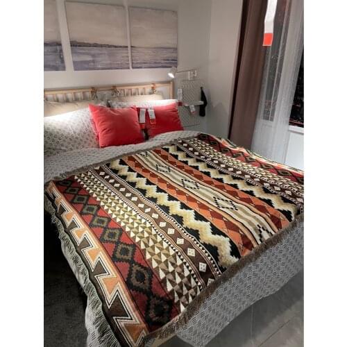 Geometry Plaid Knitted Sofa Throw Blanket Boho Knit Chair Sofa Couch Cover Blanket Rugs Tribal Aztec