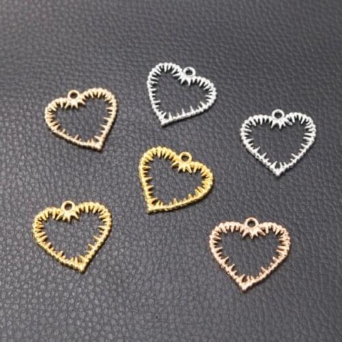 Hollow Heart of Spikes Pendant, Spikes Heart Charm, Gothic Jewelry Charm, Halloween Metal Charm, Silver Plated Tone，24*24mm A168