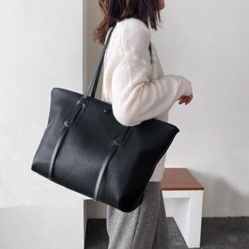 Simple Classic Women Handbags Tote Bag PU Leather Shoulder Bag Top Handle Satchel Purse Black