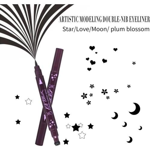 QIC Double Head Eyeliner Stamp Black Eyeliner Pen Moon Star Heart Pattern Eyeliner Stamp Liquid Waterproof Eyeliner Pencil TSLM1