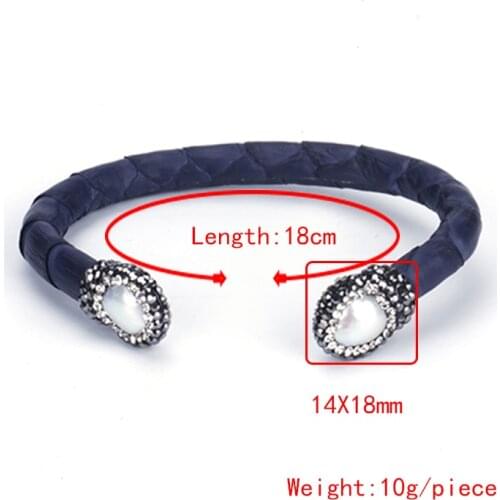 Irragular Natural Freshwater Pearl Stone Charm Bracelet Dark Deep Blue Real Leather Wrap Open Cuff Unisex Bangle for Women Man