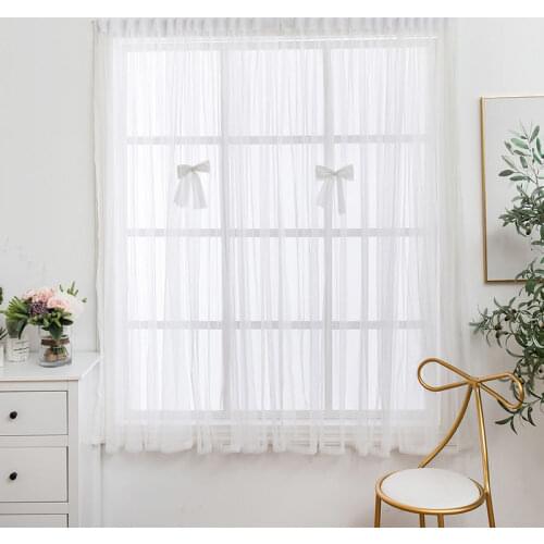 Self-adhesive Velcro Free Punching Pasting Curtain Living Room Solid Sheer Curtains Tulle on Windows Comes with Pleated Lace