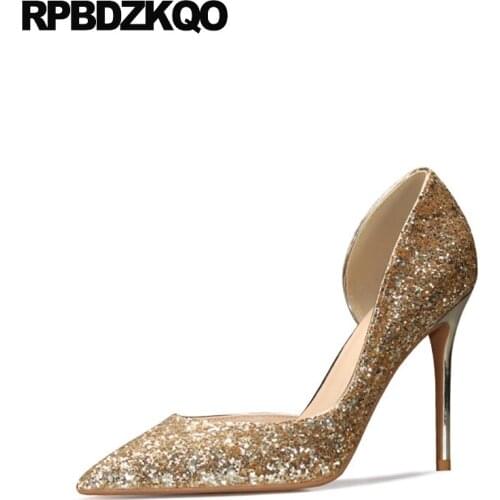Scarpin Extreme Pumps Super Ultra 8cm Big Size High Heels Golden Pointed Toe Glitter 10 42 Small Gold Shoes Wedding Women Prom