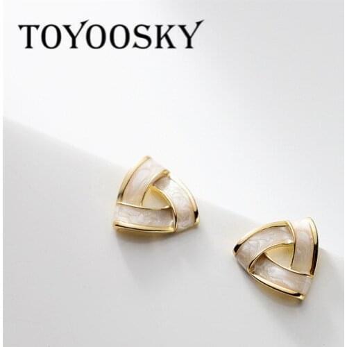 925 Sterling Silver 12mmX12mm Enamel Geometric Hollow Triangle Stud Earrings for Women Minimalist Elegant Jewelry