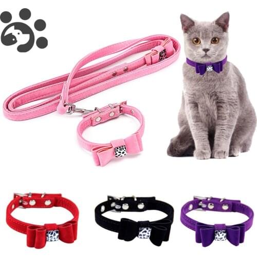 Dog Collar Leash Set for Small Medium Dogs Cats Bow Collar with Lead Velvet Dog Leash Cat Collar Bowknot Kitten Puppy MP0057