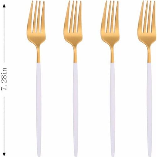 White Gold Stainless Steel Dinnerware Matte Dessert Fork Complete Cutlery Set Wedding Party Kitchen Tableware Set Dropshipping