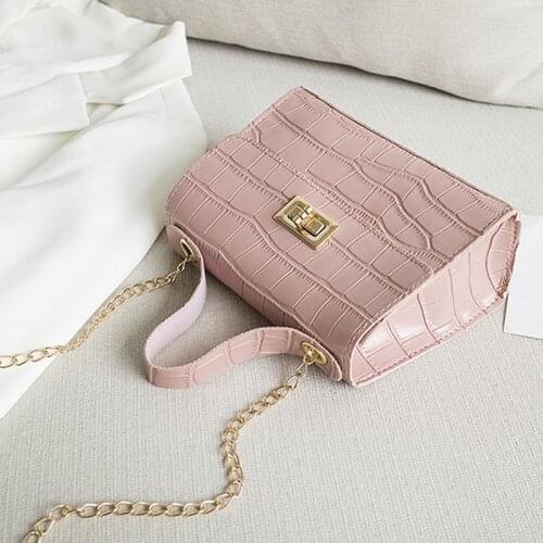 Ladies Crocodile Pattern Shoulder Bag Fashion PU Leather Chain Lock Solid Color Flap Female Party Crossbody Bag