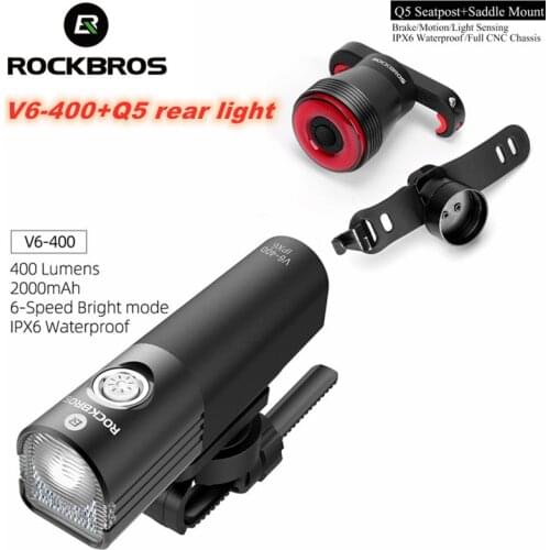 ROCKBROS Bicycle Front Light Bike Rear Light Cycling Front Lamp USB Charging Headlight 600 800 Lumen Flashlight Bike Accessories
