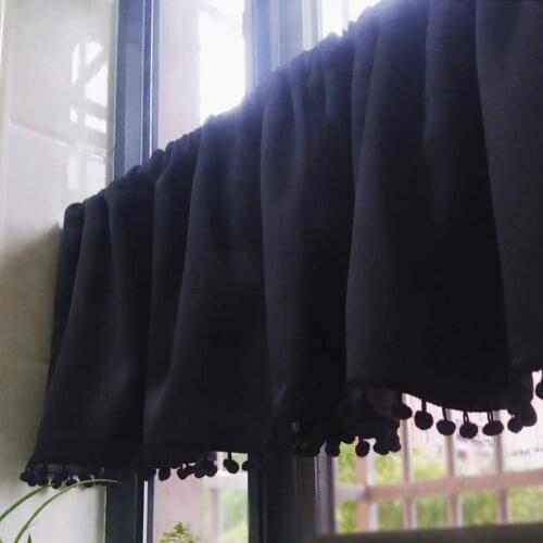 Pom Pom Blackout Curtains for Bedroom Black Color Thermal Insulated Sun Light Blocking Sliding Door Window Drapes