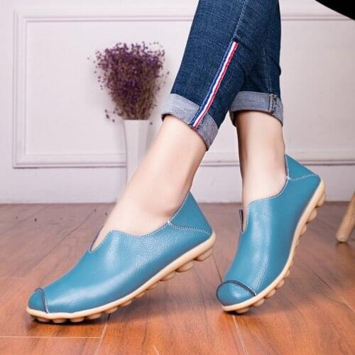 2021 Spring/Autumn Womens Snail Boat Shoes Genuine Leather Casual Shoes Peas Shoes Womens Slip-On Loafers Flats Zapatos Mujer