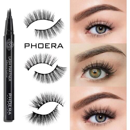 PHOERA 1 Pair 9D Eyelashes Liquid Eyeliner Set Synthetic Mink Lashes Adhesive Flase Eyeliner Kit Eye Extension Makeup Cosmetics