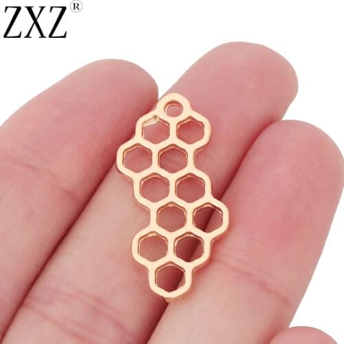 ZXZ 10pcs Gold Tone Honeycomb Bee Hive Charms Pendants For Necklace Earring Jewelry Making Accessories