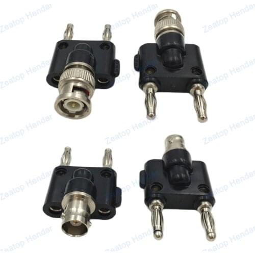 5Pcs BNC Female to Two Dual Double Binding Post 4mm Banana Male Connector Plug-in Type Test Adapter Black Color
