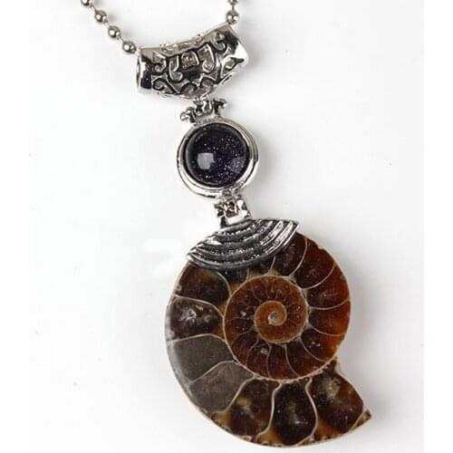100-Unique 1 Pcs Charm Silver Plated High Quality Natural Ammonite Blue Sand Stone Pendant Fashion Jewelry