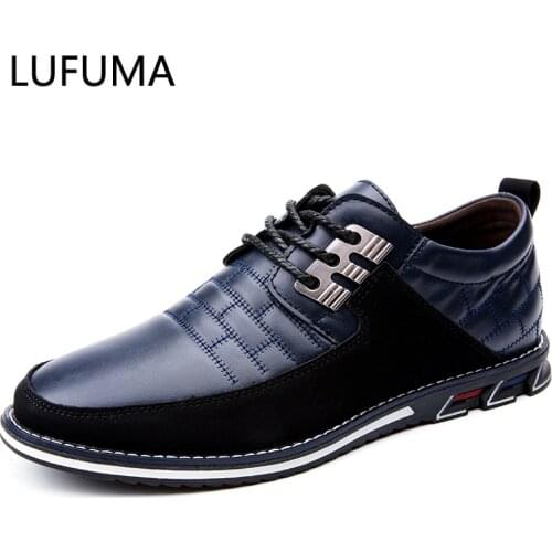 Lufuma 2019 New Summer Autumn Leather Men Shoes Fashion Casual Shoes Lace-Up Loafers Business Wedding Dress Shoes Big Size 38-48