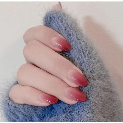 24PCS Ins Fashionable Round Head Gradient Color False Nail Patch Long Bright Color Girls Wearing Manicure Hands Decor WD