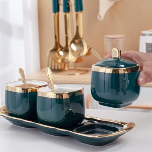3PCS Ceramic Seasoning Jar Seasoning Box Creative Salt Jar Combination Set Storage Jar Home Kitchen Utensils