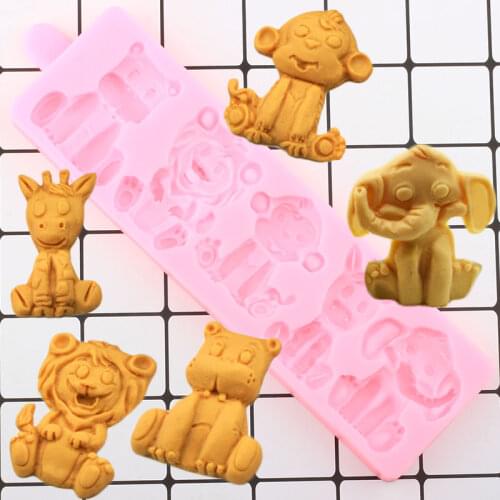 3D Lion Elephant Bear Silicone Mold Animals Fondant Molds DIY Cake Decorating Tools Resin Soap Candy Chocolate Gumpaste Mould