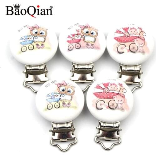 5Pcs Wooden Metal Baby Pacifier Clips For Holders Round Clasps Suspender Children Garment Accessories 29x45mm
