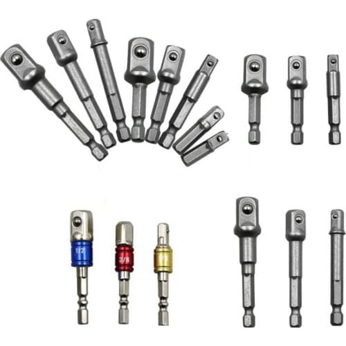 8PCS Drill Socket Adapter Converter For Impact Driver With Hex Shank To Square Socket Drill Bits Bar Extension Set 1/2 3/8 1/4