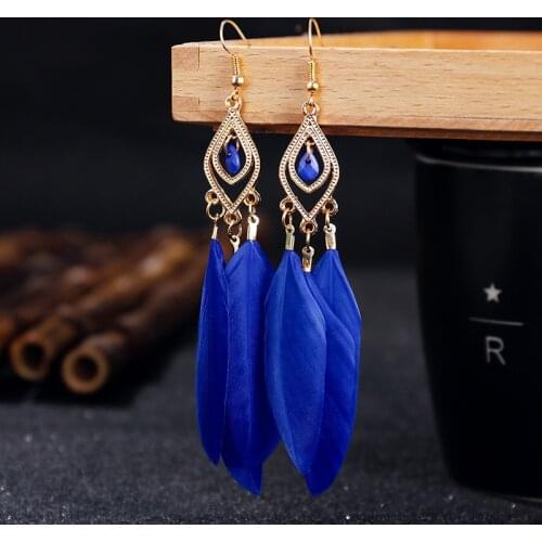 Bohemian Brown Feather Tassel Earrings For Women Ohrringe Summer Boho Indian Jewelry Kolczyki Vintage Statement Earrings