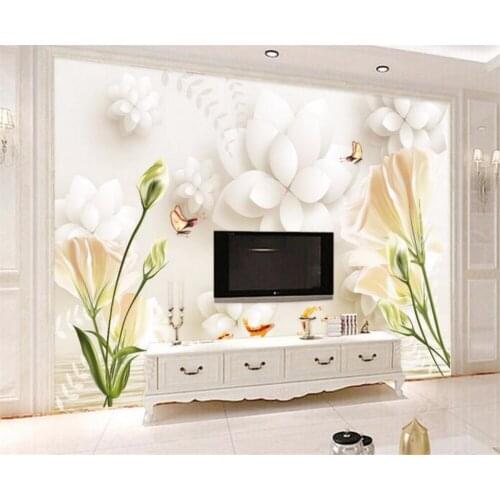 Beibehang Large Custom Wallpaper Stereo Fancy Lily Tulip 3D TV Background Living Room Bedroom Home Decoration