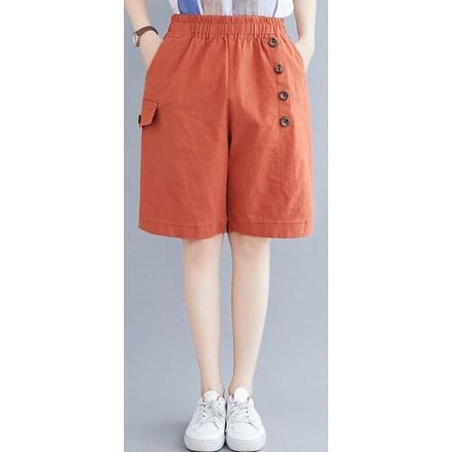 Women Summer Cotton Linen Casual Pants New Arrival 2021 Simple Style Elastic High Waist Loose Female Knee Length Pants B624