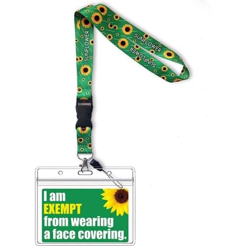 Sunflower Pattern Lanyard Card Sleeves Tear-resistant Card Protector Holder for Office