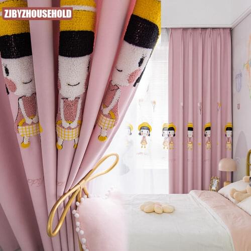 Childlike Cute Chevron Pink Cartoon Blackout Curtains Girls Childrens Room Custom Embroidered Curtains
