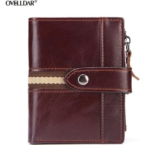 Mens Genuine Leather Wallets Crazy Horse Leather Oil Wax Leather Short Wallet Zipper Coin Purse Vintage Clutch Card Holder