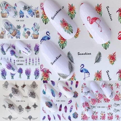1 Sheet Colorful Flower Leaves Nail Stickers Arts Water Transfer Tips Nail Art Flamingo Animal Butterfly Nail Decoration Beauty