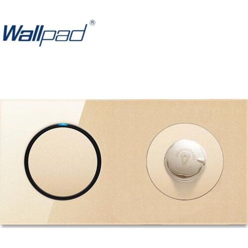 Wallpad 1 Gang 2 Way With Dimmer Random Click Wall Light Switch With LED Indicator Gold Crystal Glass Panel For Home
