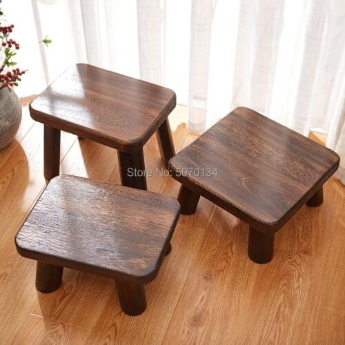 Antique Paulownia Wooden Stool Rectangle and Square Shaped Low Stool Asian Traditional Furniture Living Room Portable