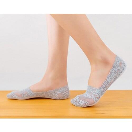 5 Pairs/Lot Summer Women Silica Gel Lace Boat Socks Invisible Cotton Sole Non-slip Antiskid Slippers Anti-Slip Sock