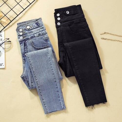 2020 New Black High Waist Pencil Jeans for Women Plus Size Spring Blue Tassel Sexy Jeans Trousers Girls Stretch Jeans Pants