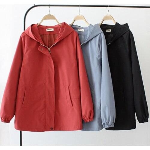 Womens Trench Coat Middle-aged Womens Coat 2020 New Spring Autumn Mid-Long Hooded Zipper Casual Tooling Outerwear 4XL A1851