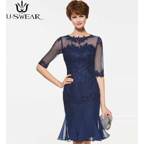 Mother of The Bride Dresse O-Neck Appliques Half Sleeve Sheath Wedding Party Dress Mother of The Groom Gown Vestido Mae Da Noiva